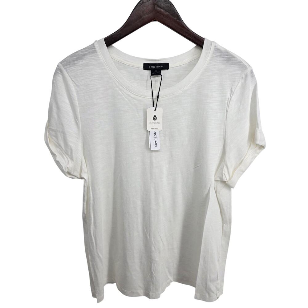 Sanctuary NEW The Perfect Tee Remix White Cuffed Sleeve Size XL